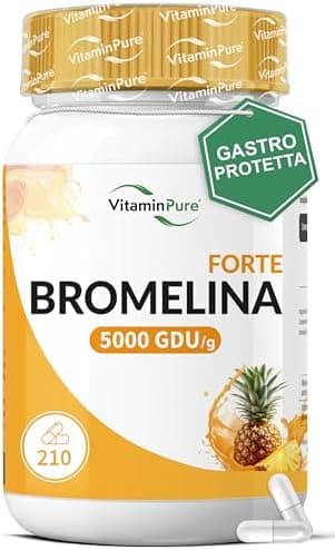 Bromelina Forte Drenante 5000 GDU/g Gastroprotetta, 210 capsule (Fino a 7 mesi di Fornitura) - Funzione Digestiva e Drenante, Contrasta la Sensazione di Pesantezza delle Gambe - VitaminPure