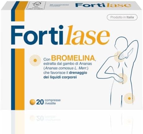 Fortilase, 20 Compresse, Integratore Alimentare di Bromelina, Anticellulite e Antinfiammatorio, Stimola Linfodrenaggio Generico - integratore