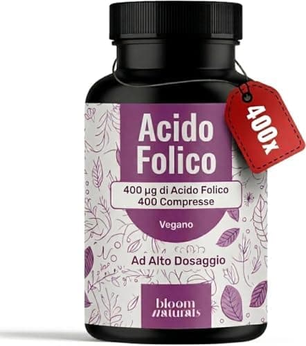 Acido Folico 400 µg – 400 Compresse – Vegano &amp; Prodotto in Germania – Alto Dosaggio - Vitamina B9 Folic Acid - Testato in Laboratorio