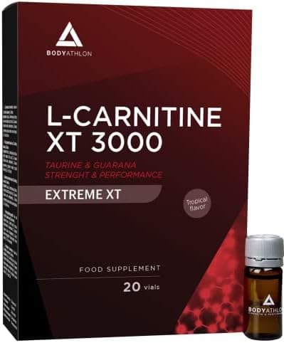L Carnitina 3000 Liquida Extreme XT Con Taurina e Guarana | Integratore sportivo | Apporto extra forte de energia | Miglioramento del rendimento e ricupero |20 Fiale Tropicale | Bodyathlon Generico - integratore