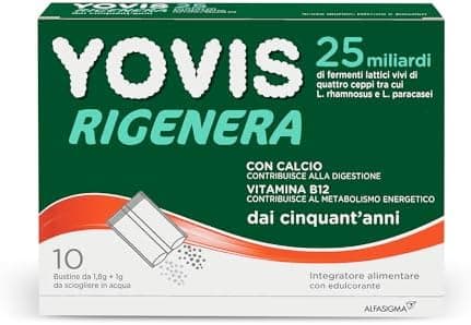 YOVIS Rigenera, Probiotici per il Benessere Intestinale dai 50 anni, 25 Miliardi di Fermenti Lattici Vivi con Calcio e Vitamina B12, 10 Bustine Generico - integratore