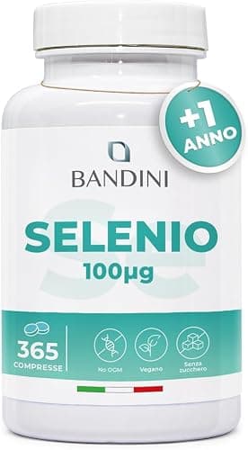 Bandini® Integratore Selenio 365 Compresse Vegan (Scorta 1+Anno) 100µg Alto Dosaggio | Supporto Tiroide &amp; Difese Immunitarie | L-Selenmetionina | 100% Vegano, No OGM, Prodotto in Italia | Alto Dosaggio | Supporto Tiroide &amp; Difese Immunitarie | L-Selenmetionina | 100% Vegano, No OGM, Prodotto in Italia Generico - integratore