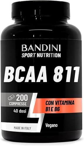 Bandini® AMINOACIDI RAMIFICATI BCAA 8 1 1 | 200 Compresse Amminoacidi Fermentati con Vitamina B1 e B6 | 8.1.1 con Leucina, Isoleucina, Valina | Intra Pre Post Workout | Per Palestra | 8:1:1 100% Vegan Generico - integratore