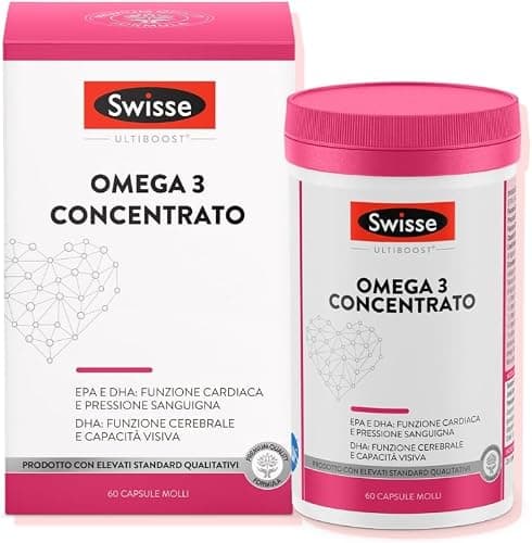 Swisse Omega 3 Concentrato 60 capsule molli 1800 mg di Olio di Pesce,648mg EPA e 432mg DHA per porzione, Certificato 5* IFOS, Capsule inodore rivestite alla vaniglia Generico - integratore