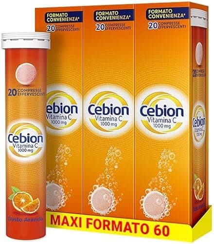 Cebion Vitamina C 1000 mg Effervescente Arancia,Supporta il Sistema Immunitario e il Metabolismo Energetico, 60 Compresse, Integratore Alimentare