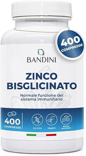 Bandini® Zinco Bisglicinato 400 Compresse (Scorta 13 Mesi), Integratore Vegano ad Alto Dosaggio, Zinco Puro per Pelle, Capelli, Unghie, Vista e Sistema Immunitario, Alto Assorbimento, Senza OGM Generico - integratore