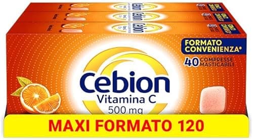 Cebion Vitamina C 500 mg Masticabile Arancia, Supporta il Sistema Immunitario e il Metabolismo Energetico, 120 Compresse, Integratore Alimentare