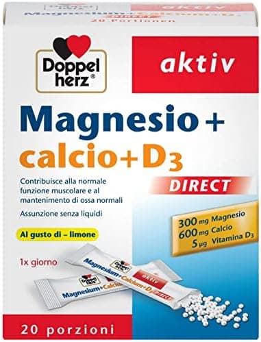 Magnesio + Calcio + Vitamina D3 DIRECT – 20 Bustine – Integratore per Muscoli e Ossa – Senza Acqua – Gusto Limone - Doppelherz Generico - integratore