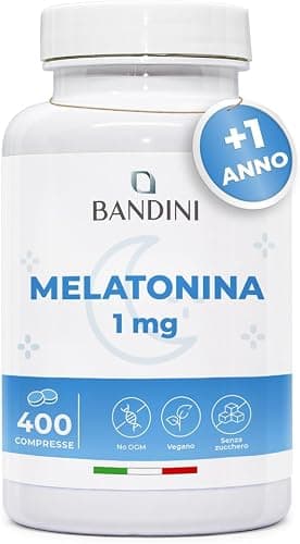 Bandini® Melatonina Forte Pura, 400 Compresse (Scorta + 1 anno), Integratore per Dormire 1mg per Compressa, Facile da Deglutire, Migliora la Qualità del Sonno Regolando il Ciclo Sonno-Veglia, Vegana Generico - integratore