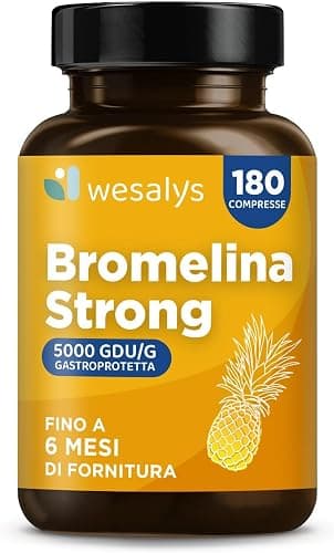Bromelina Forte 5000 GDU/g Gastroprotetta, 180 Compresse, 1600mg di Bromelina Pura, Altissimo Dosaggio. Fino a 6 mesi di Fornitura. Estratta naturalmente dall'Ananas, Integratore Made in Italy Generico - integratore