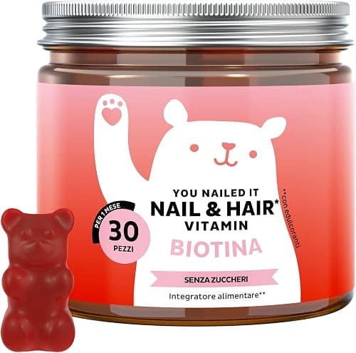 Bears with Benefits - Gommose Biotina - Capelli &amp; Unghie - 30 pezzi | You Nailed It - Biotina, Cheratina, Vitamina C, E, Zinco, Rame, Selenio - Cura da 1 mese - Senza Zuccheri, Vegetariano Generico - integratore