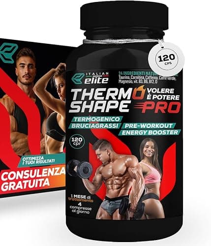 Italian Elite® Thermo Shape Pro 120 cpr. Integratore Alimentare con Estratti Vegetali Vitamine e Minerali. Energia Focus Pre Workout. Caffeina, Carnitina, Taurina, Bromelina, Magnesio - Uomo e Donna. Generico - integratore