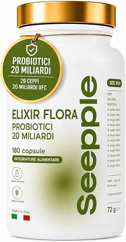 ELIXIR FLORA - Integratore Alimentare con 20 Miliardi di Fermenti Lattici Vivi, FOS, Inulina e Vitamine B6 e B12 per l’Equilibrio della Flora Intestinale - 180 Capsule - Made in Italy Generico - integratore