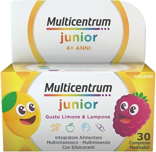 Multicentrum Junior Integratore alimentare Multivitaminico Completo, apporto completo formulato per i bambini 4+, Gusto Limone e Lampone, 30 Compresse Generico - integratore