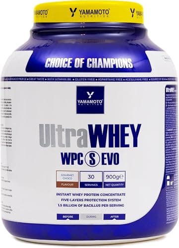 YAMAMOTO NUTRITION Ultra Whey WPC S EVO 900 g, 100% proteine del siero di latte concentrate ed istantanee, integratore con l’aggiunta di 15 miliardi di Bacillus per massimizzarne l’assimilazione Generico - integratore