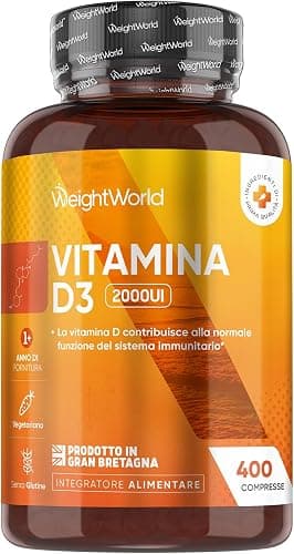 Vitamina D3 2000 UI Colecalciferolo (50mcg) Vegetariana, 400 Compresse (Scorta 13+ Mesi), 1 al Giorno, La Vitamina D Contribuisce alla Normale Funzione del Sistema Immunitario (EFSA), Senza Glutine Generico - integratore
