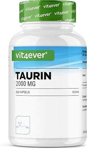 vit4ever Taurina - 365 Capsule | Extra alto dosaggio con 2000 mg al giorno (2 Capsule) - Oltre il 99% di Purezza - Senza additivi inutili - Vegan Generico - integratore