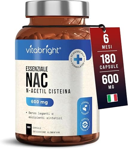 NAC N-Acetil-Cisteina 600 mg | 180 Capsule | 6 Mesi di Fornitura | N Acetilcisteina in Polvere in Capsule Apribili e Facili da Assumere | Integratore Alimentare a Base di NAC 600 mg | VitaBright Generico - integratore