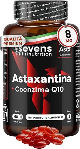 Astaxantina Pura 100% Naturale ad Alto Dosaggio | Unico con 3 Antiossidanti in Dosi Massime: 8mg di Astaxantina reale per Capsula + 100mg Q10 + Vitamina E | Formulato e Prodotto in Europa | 60 Capsule Generico - integratore