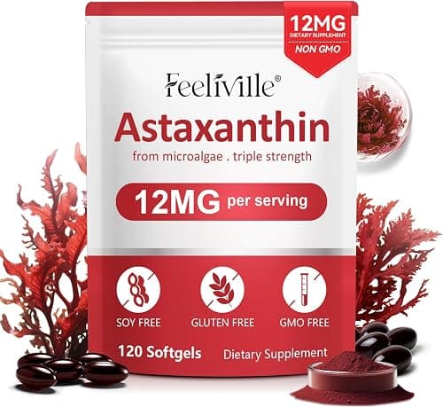 Astaxantina Integratore Naturale 12 mg, Antiossidanti Integratori da Alga Haematococcus Pluvialis | Senza OGM &amp; Senza Glutine, Facile da Deglutire | Natural Astaxanthine per 4 Mesi - 120 Capsule