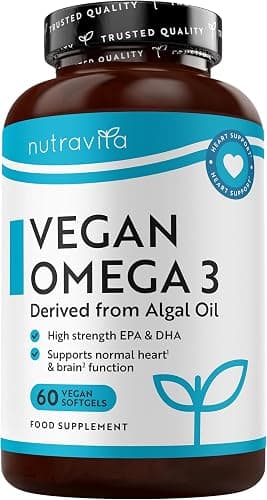 Nutravita Omega 3 Vegan Ad Alta Efficienza 2000mg - 60 Capsule Molli Vegane | 600mg DHA e 300mg EPA - Integratore Omega 3 Derivato da Olio di Alghe - per la Salute del Cuore Generico - integratore