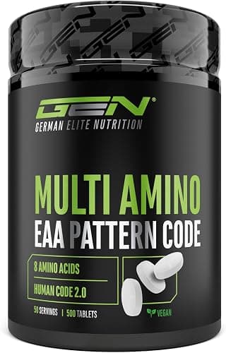 Multi Amino-EAA Pattern Code - 500 compresse da 1000 mg ciascuna - Formula Human Code - Tutti gli 8 aminoacidi essenziali - Da fermentazione vegetale - Alto dosaggio - Vegan Generico - integratore