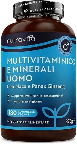 Nutravita Multivitaminico Uomo - 180 Multivitamin Compresse Vegane - Integratore Multivitaminico Uomo con 25 Vitamine &amp; Minerali Attivi Essenziali con Radice di Maca e Panax Ginseng Generico - integratore