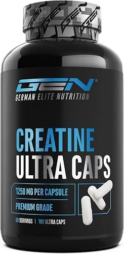 Creatina Ultra Caps - 180 capsule con 1250 mg di creatina monoidrato pura ciascuna - Premium: Ultrafine + fattore di maglia 200 - Altamente dosata Generico - integratore