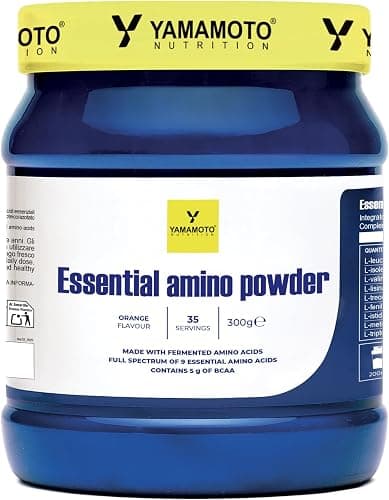 YAMAMOTO NUTRITION Essential AMINO POWDER 300 gr, Integratore di Amminoacidi Essenziali EAA e BCAA 2:1:1, Sostiene la Performance e lo Sviluppo della Massa Muscolare, Gusto Arancia Generico - integratore