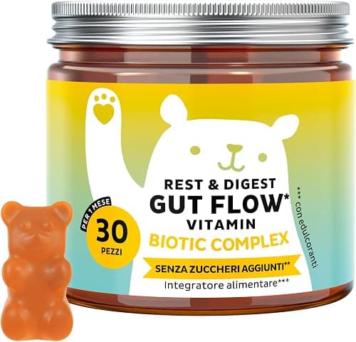 Bears with Benefits - Gommose Bromelina - Probiotici, Digestione - 30 pezzi | Rest &amp; Digest Gut Flow - Probiotici e Bromelina, Inulina, Vitamina B6 - Cura da 1 mese - Senza Zuccheri Aggiunti, Vegano Generico - integratore
