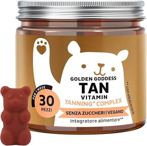 Golden Goddess Tan Vitamin Caramelle Gommose - Complesso Abbronzante - Vitamina C, E, D, Betacarotene e Rame - 30 pezzi (1 mese) - Senza Zucchero, Vegano - Bears with Benefits Generico - integratore