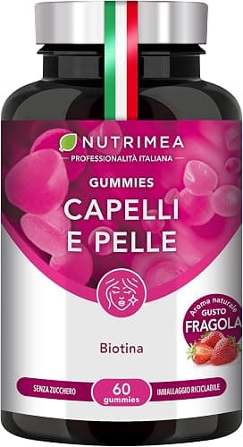 Gummies Capelli e Pelle | Biotina, Zinco e Selenio | Integratore Senza Zucchero | 60 Gummies Vegane | Gusto Fragola Generico - integratore
