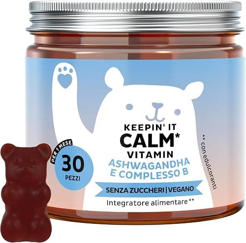 Bears with Benefits - Gommose Ashwagandha - Stress &amp; Relax - 30 pezzi | Keepin' It Calm Vitamin - Ashwagandha, Vitamina B12, B6, B1, B2 e L-Teanina - Cura da 1 mese - Senza Zuccheri, Vegano Generico - integratore