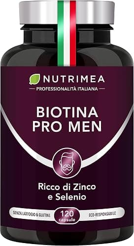 Biotina PRO MEN | con Vitamina B8, Selenio, Zinco e Semi di zucca | Stimola la Crescita della Barba e dei Capelli | Trattamento 4 mesi | 120 capsule Generico - integratore