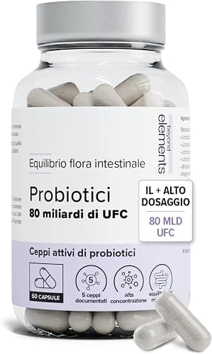 Probiotico Flora Intestinale - 80 Mrd UFC/giorno - Complesso Multi-Ceppo | 5 Ceppi Attivi documentati - Immunità &amp; Comfort digestivo - 60 capsule vegan - Beyond Elements Generico - integratore