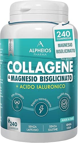 Collagene e Acido Ialuronico + Magnesio Bisglicinato – 240 Compresse, 3000 mg Collagene Idrolizzato con Vitamina C e Coenzima Q10 | Integratore Articolazioni, Ossa, Pelle ed Energia Generico - integratore