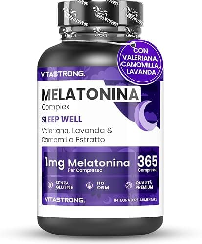 Melatonina Vitastrong Complex 365 Micro-Compresse, 1mg con Camomilla, Valeriana, Lavanda e Vitamina B6, Melatonina per Dormire, Sonno, Jet Lag, Pura Lento Rilascio Senza Zucchero Generico - integratore