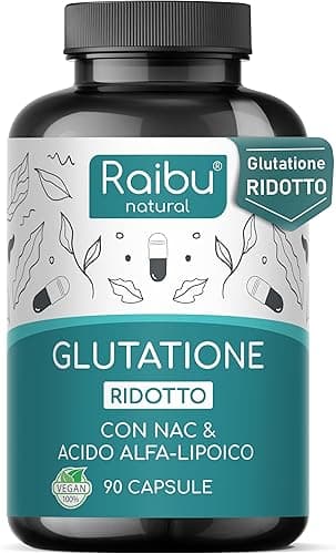 Glutatione Forte Ridotto - L-Glutatione con NAC, Acido Alfa-Lipoico &amp; L-Glicina - Antiossidante, Bioattivo, Ottenuto per Fermentazione - 250 mg per Capsula - 90 Capsule Vegane, Senza Additivi, Raibu Generico - integratore
