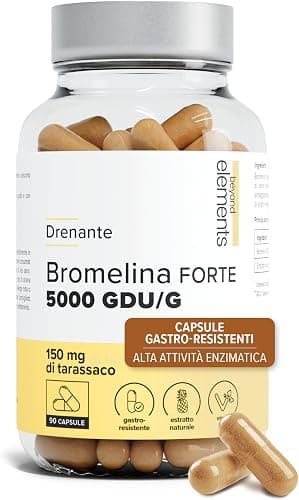Bromelina Extra Forte Drenante 5000 GDU/g – Alto Dosaggio con Tarassaco – Integratore Gastro-Resistente per il Drenaggio dei Liquidi &amp; il Supporto Digestivo – 90 Capsule Vegetali – Beyond Elements Generico - integratore
