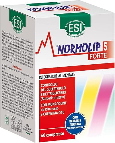 ESI - Normolip 5 Forte, Integratore Alimentare con Berberis, Contribuisce ai Normali Livelli di Colesterolo e Trigliceridi e alla Funzionalità Cardiovascolare, Senza Glutine, 60 Compresse Generico - integratore
