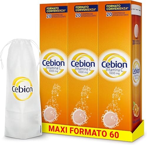 Cebion Vitamina C 1000 mg Effervescente Arancia,Supporta il Sistema Immunitario e il Metabolismo Energetico, 60 Compresse, Integratore Alimentare