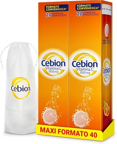 Cebion Vitamina C 1000 mg Effervescente Arancia,Supporta il Sistema Immunitario1 e il Metabolismo Energetico, 40 Compresse, Integratore Alimentare + portaombrelli Cebion - integratore