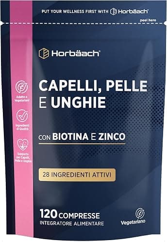 Capelli Pelle Unghie Integratore | 4 Mesi di Fornitura - 120 Compresse | con Biotina, Selenio, Zinc, Vitamin C e più | Hair Skin &amp; Nails | Horbaach Generico - integratore