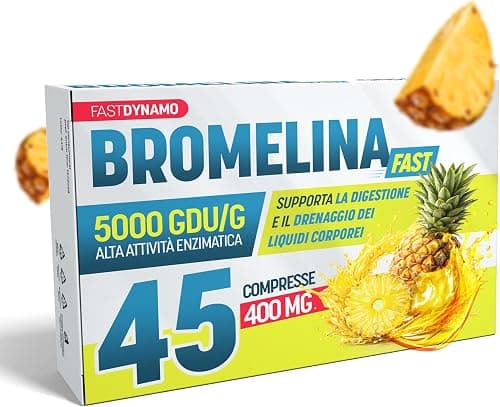 Bromelina Extra Forte Drenante Dimagrante 5000 GDU/G Integratore Gambe Pancia Piatta Detox Drenaggio Liquidi Anticellulite 45 CPR Made in Italy Fast Dynamo Generico - integratore