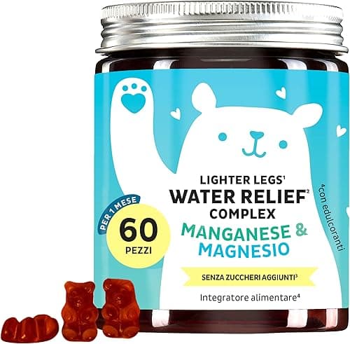 Water Relief Complex - Caramelle Gommose Equilibrio Elettrolitico, Gambe Leggere - Vitamina C, Magnesio, Manganese - 60 pezzi (1 mese) - Senza Zuccheri Aggiunti, Vegan - Bears with Benefits Generico - integratore