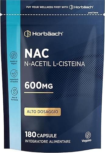 NAC N-Acetil-Cisteina 600mg | 6 Mesi di Fornitura -180 Capsule in Polvere | N Acetyl Cysteine | Horbaach Generico - integratore