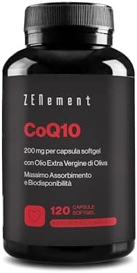 Coenzima Q10, 200 mg | 100% Pura Fermentata Naturalmente, 120 Perle (Fornitura per 4 Mesi) con Olio Extravergine di Oliva Spagnolo Biologico | Alta Potenza, Antiossidante | Zenement