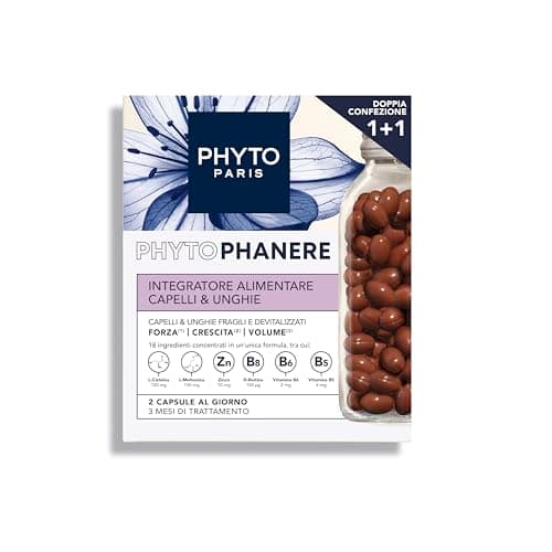 Phyto Phytophanere Integratore Alimentare Naturale Fortificante, Per Capelli e Unghie, Crescita e Volume, Senza Siliconi, Confezione doppia da 90 capsule (Totale 180 capsule)