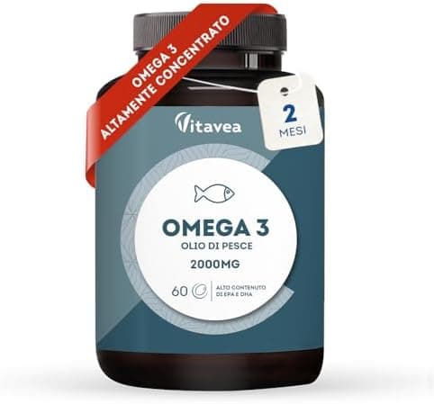 Omega 3 Olio di Pesce con 1000 mg EPA e 500 mg DHA - Alto Dosaggio Quotidiano - Senza Retrogusto - 2000 mg Olio di Pesce - 60 Capsule Softgel - Integratore Omega 3 e Acidi Grassi Essenziali EPA DHA Vitavea - integratore