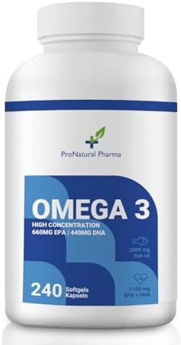 Omega 3 2000 mg | 240 capsule | Alta concentrazione di 660 mg di EPA e 440 mg di DHA. Olio di pesce per il colesterolo, il cuore, la salute del cervello e la pressione sanguigna | 4 mesi | ProNatural